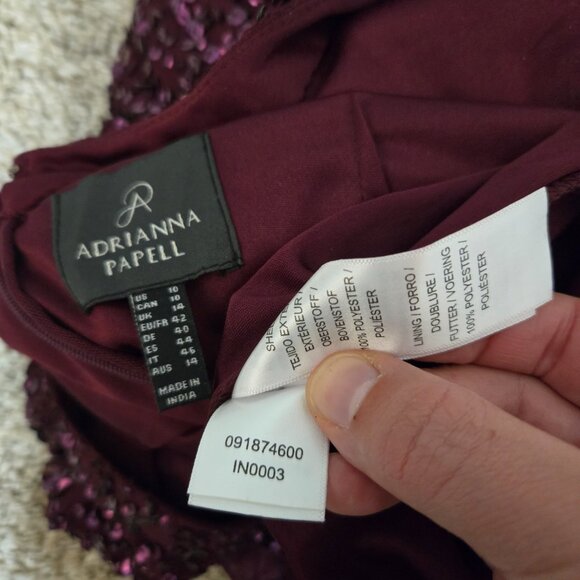 Sz 10 Adrianna Papell Scoop Back S/S Sequin Mesh Gown in Cabernet - Picture 5 of 11